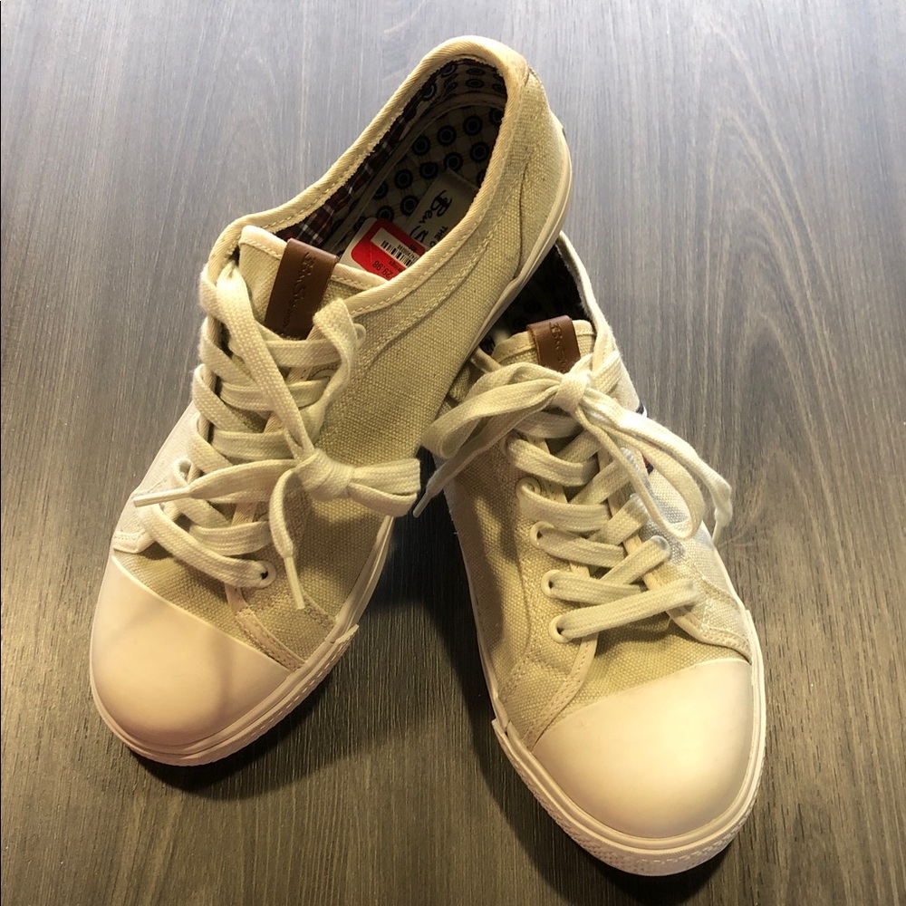 Ben Sherman Men's Beige Canvas Sneakers with White Toe